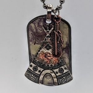 Indian Tee Pee Dog Tag Necklace